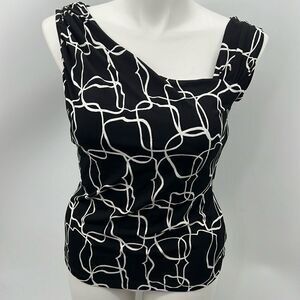 Worthington asymmetrical neckline black white blouse